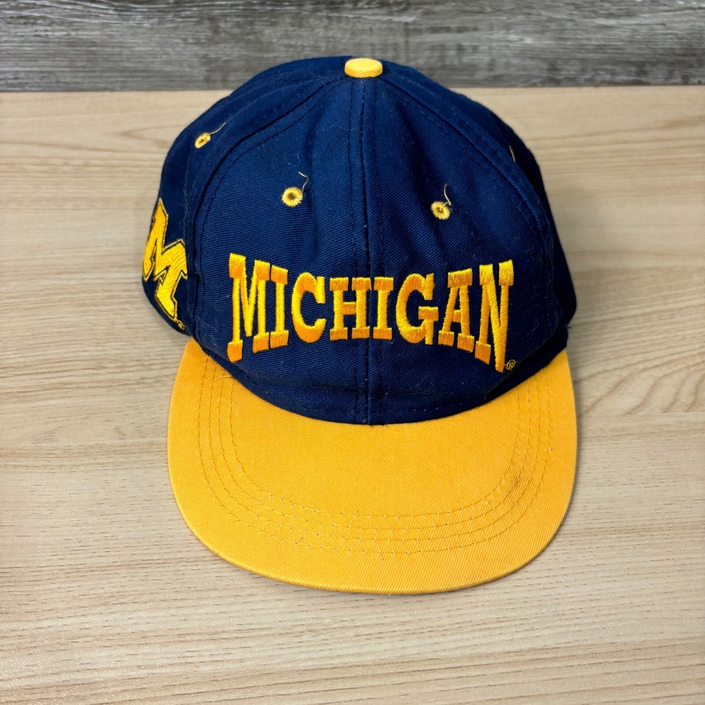 Vintage Michigan Wolverines‎ Hat Cap Kids Blue Yellow Logo 7 Stretch Back